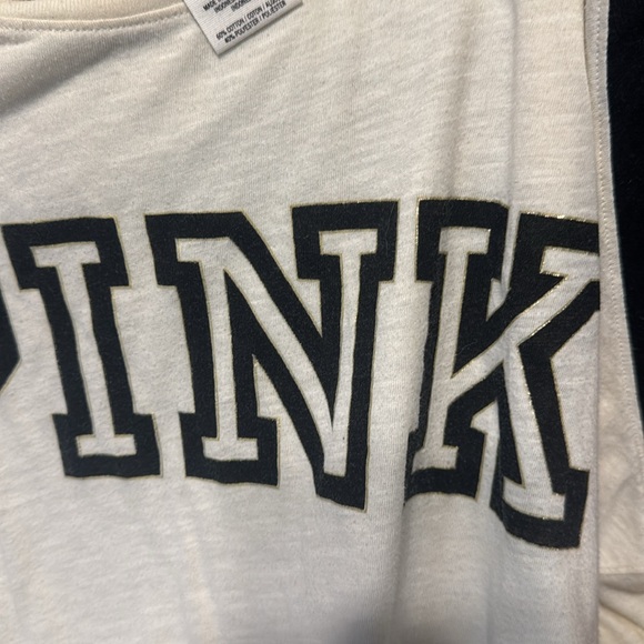 VS PINK ivory, black, leopard, & gold long sleeve lightweight Tee. Oversized. - Picture 4 of 4